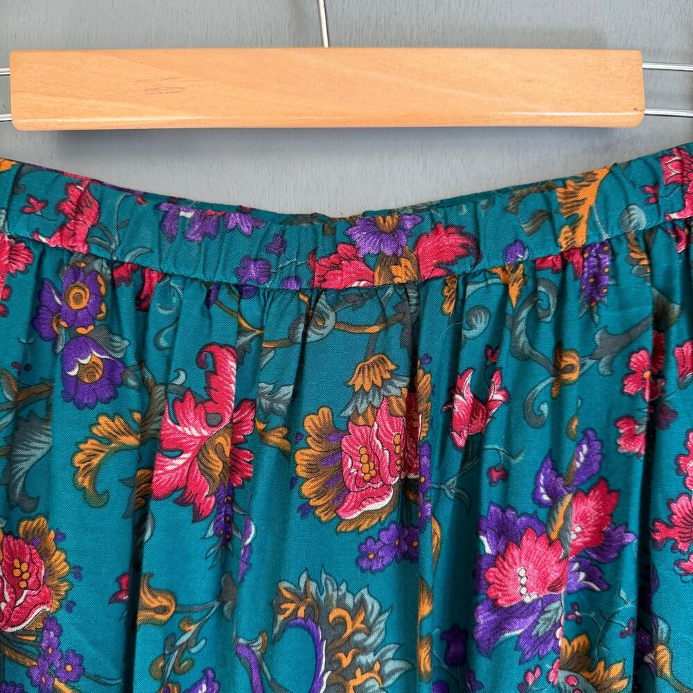 Vintage ALFRED DUNNER Women's 16 Green/Blue Floral Full Midi Retro Skirt 90's - Picture 5 of 9